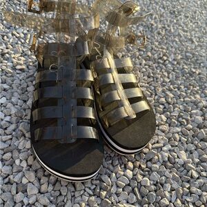 Transparent Strappy Sandals with Black Soles